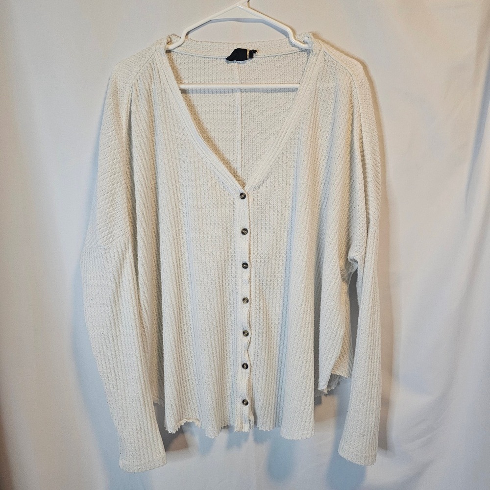 Out From Under UO Women Medium White Waffle Knit Thermal Oversized V-Neck